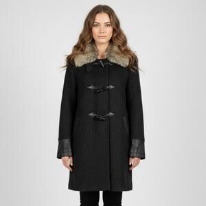 VICTORIA'S SECRET Gray Overcoat Removable Faux Fur Collar Toggle Buttons Size 14